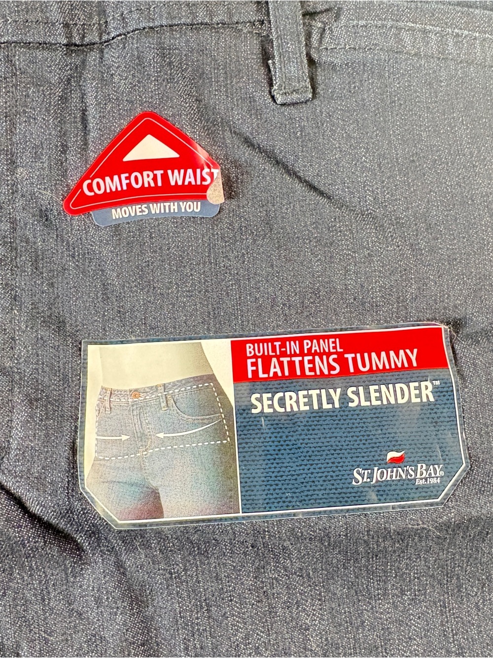 St John’s Bay Secretly Slender Denim Shorts 16P Dark Wash Tummy Control Comfort - Picture 4 of 12